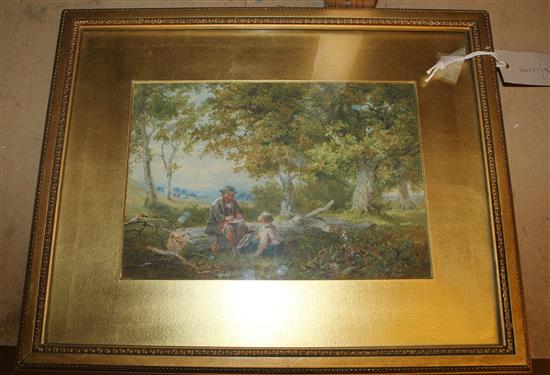 Manner of Birket Foster, watercolour, landscape with figures(-)